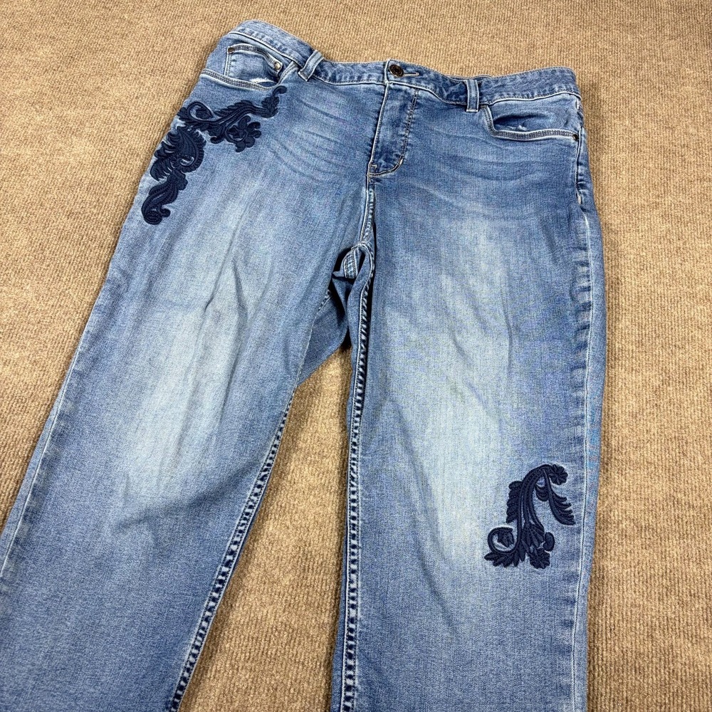 Croft & Barrow Premium Jeans Womens 12 Blue Denim Embroidery Cotton Stretch